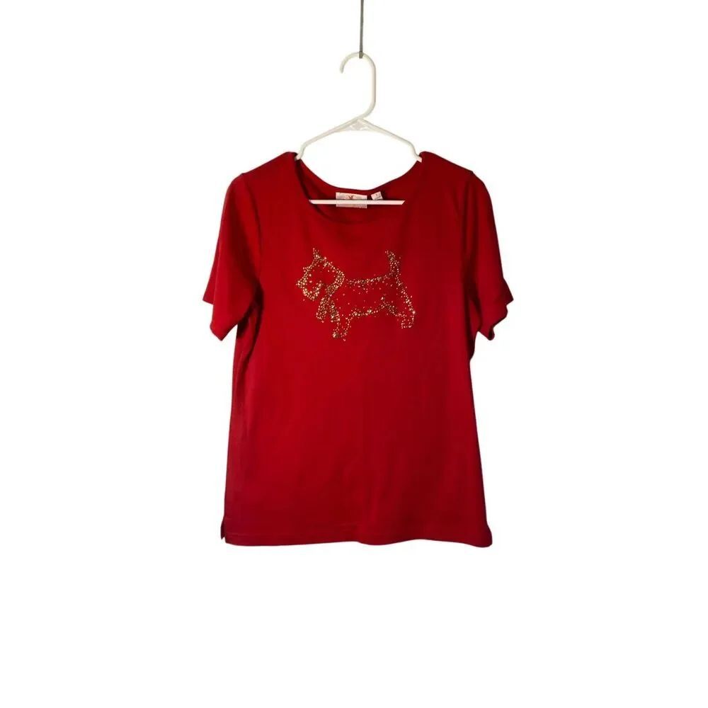 Quacker factory red short sleeve studded, Scotty dog T-shirt S